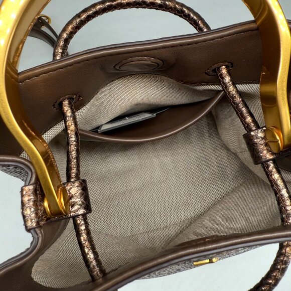 Donna Karan Drawstring Bucket Bag With Metallic Snake Print Leather - Picture 6 of 16